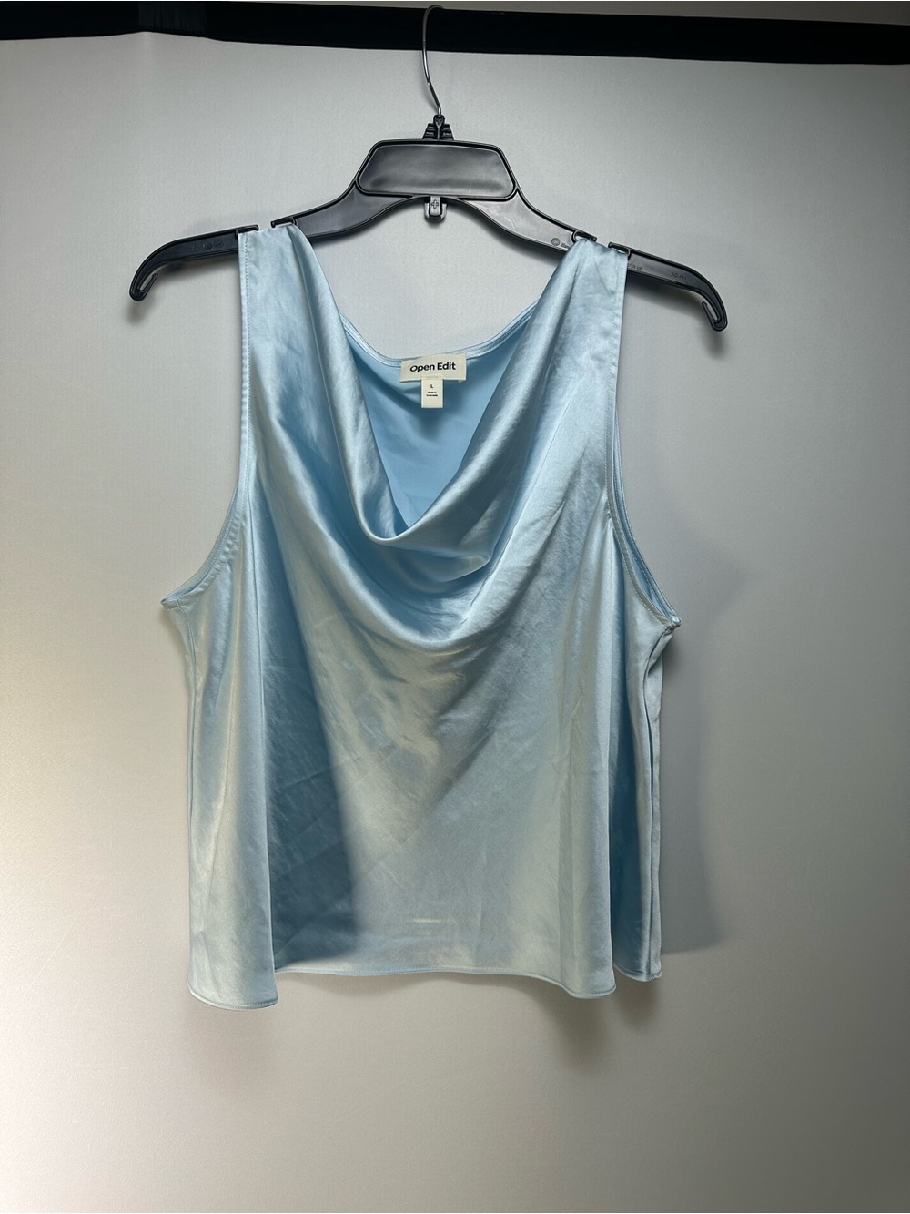 Open Edit Women's Light Blue Satin Cowl Neck Camisole
